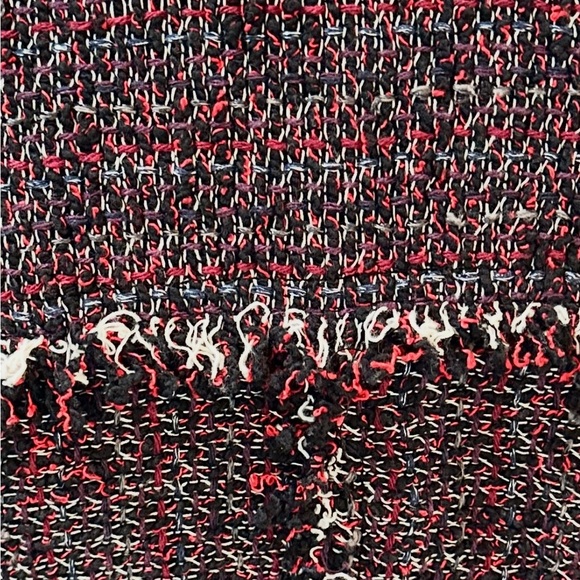 Zara Basic Tweed Longline Coat Jacket XS Black Red Fringe Bouclé - Picture 16 of 16